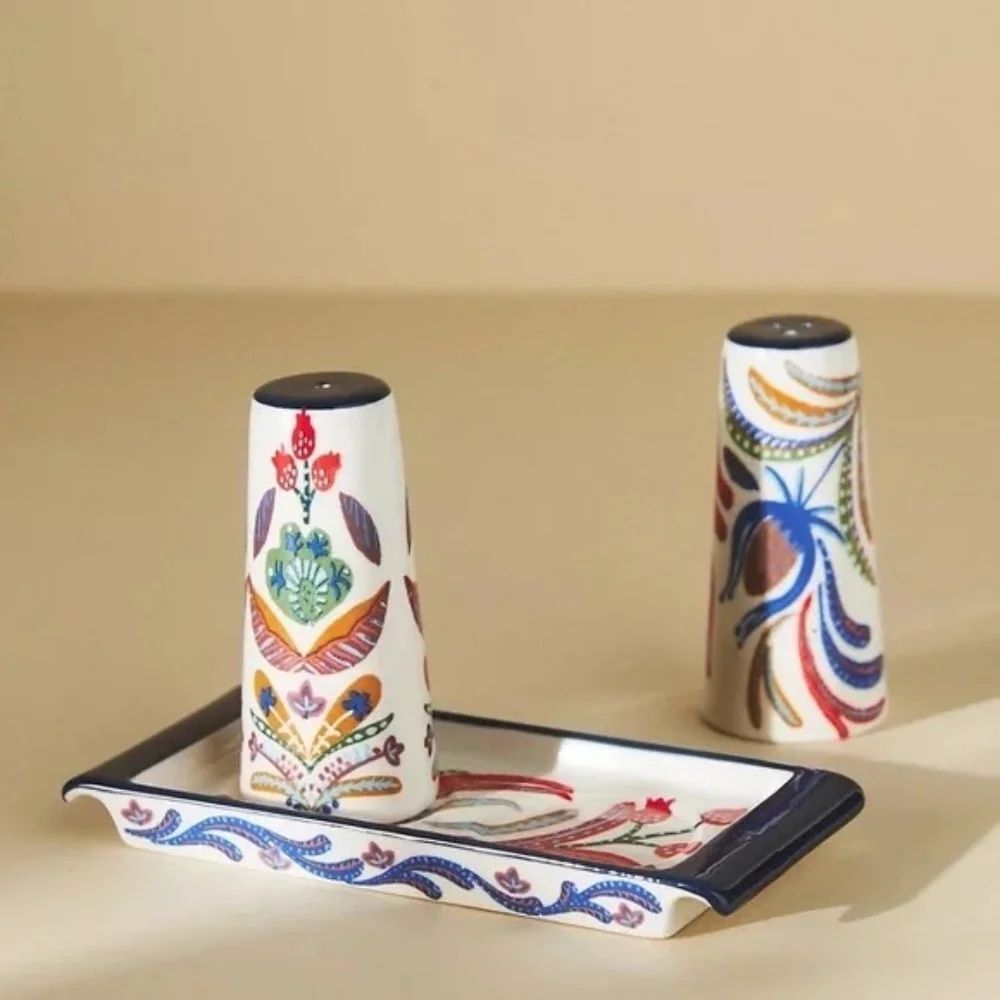 NWT Anthropologie Folkloric Salt and Pepper Shakers